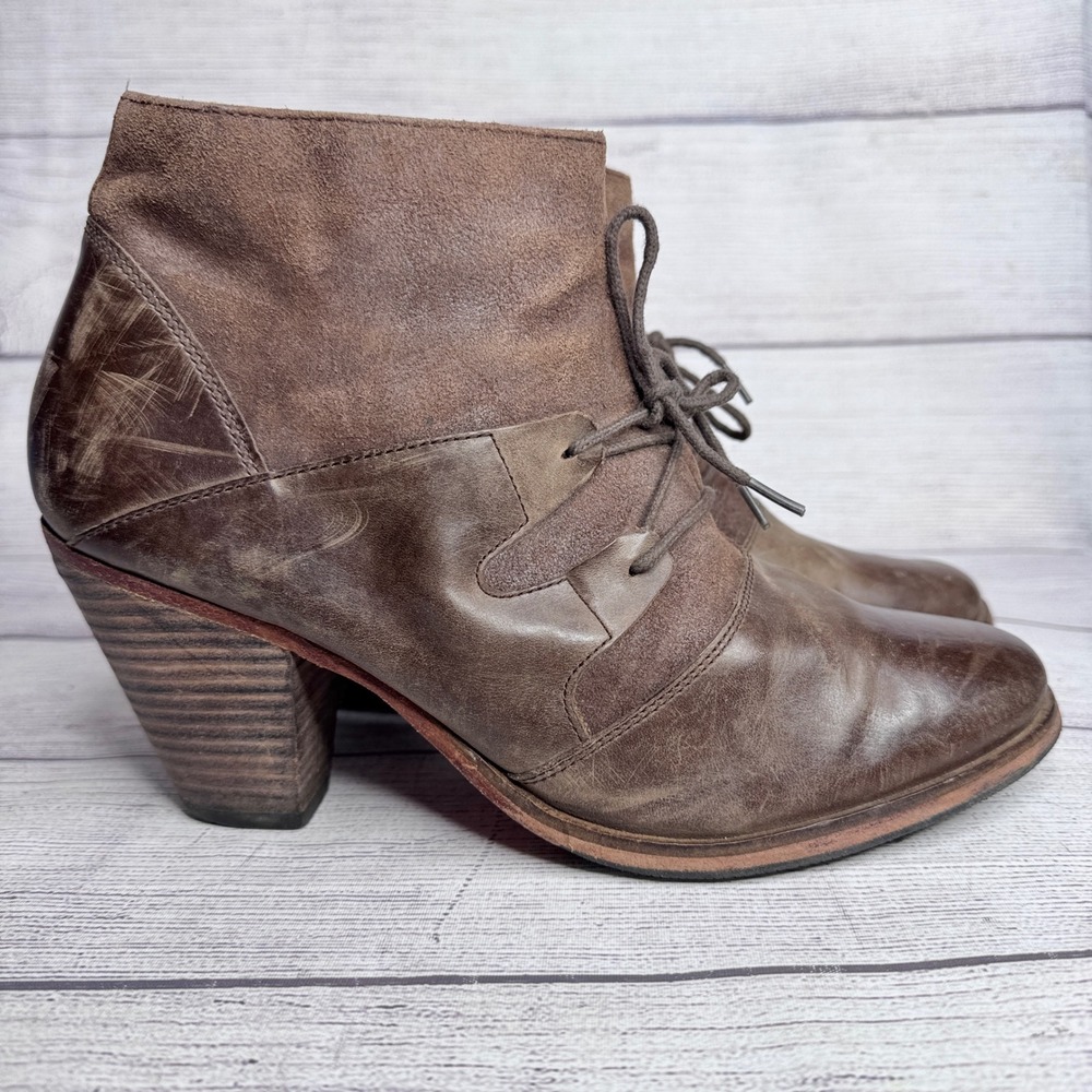 J Shoes Britannia Brown Leather Suede Lace Up Zip Ankle Boots Womens 10 EUR 40.5